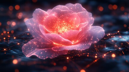 Neon Pink Holographic Rose Blooming in Vibrant Digital Setting