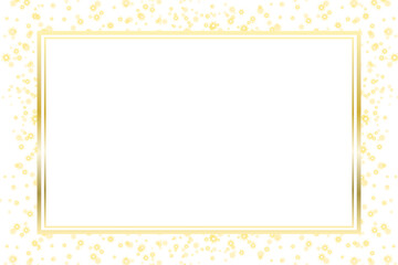 Gold rectangle frame with golden glitter dust particles. Spark glitter dust border design. Luxury mockup from shiny stars and sparks. Modern template for invitation, postcard, card design elements PNG