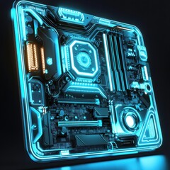 Fototapeta premium Glowing Motherboard, Tech, Studio, Dark Background, PC Build