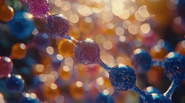 Abstract Molecular Structure with Glowing Spheres and Bokeh Effect
