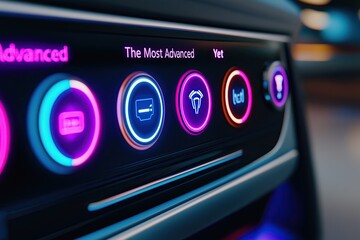 Obraz premium Closeup of car dashboard with numerous buttons and controls. Innovative Features: Experience the future, today.
