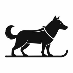 Dog Sled Black Silhouette Vector on White Background