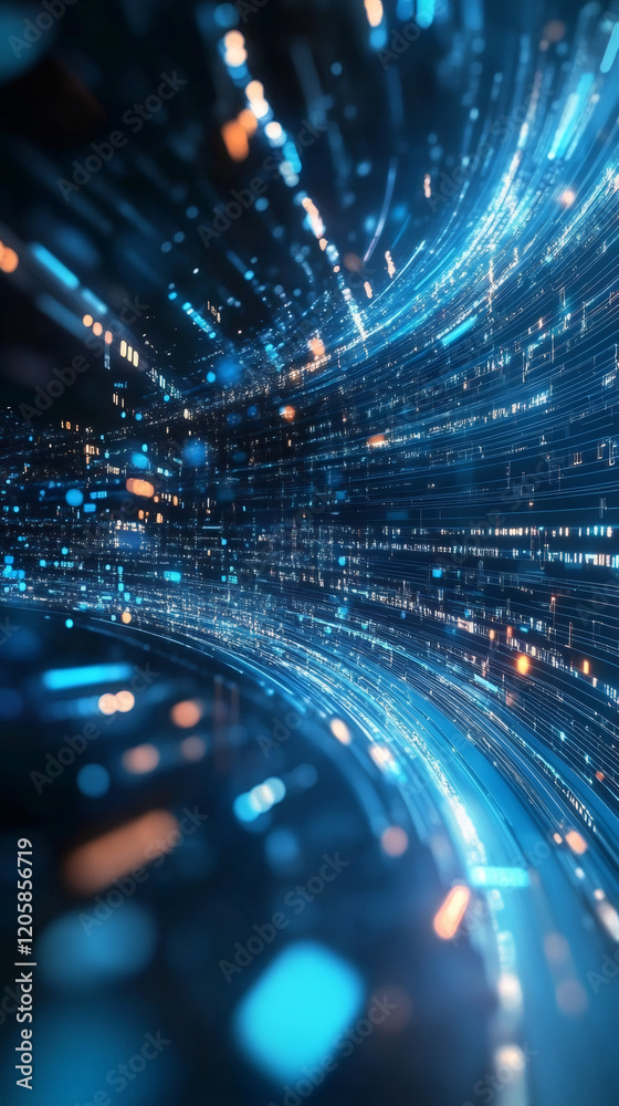 Aufkleber Blue digital stream flowing with binary code and data transforming into big data information, perfect for technology and communication concepts