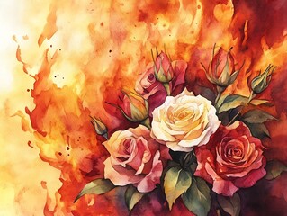 Vibrant Floral Bouquet with Splashy Watercolor Background