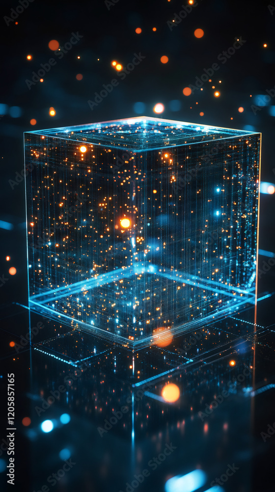 Leinwandbilder digital data streaming through luminous glass cube, representing advanced technological communicatio