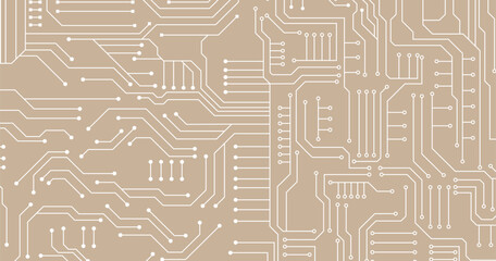 Abstract white circuit pattern on brown technology futuristic background.