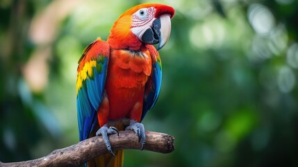Fototapeta premium Colorful Scarlet Macaw perched on a branch.