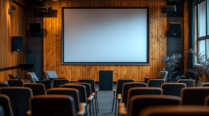 Fototapeta premium Modern auditorium featuring a large screen and seating arrangement for events and presentations