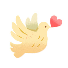 ハートを運ぶ鳥の手描きイラスト素材