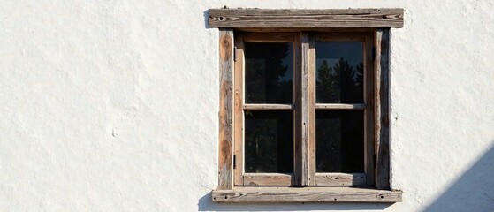Fototapeta premium Old Double Window Wooden Shadow House Exterior Photo
