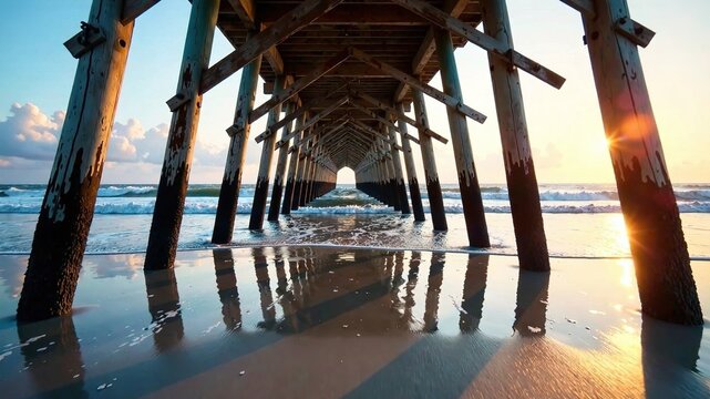 Fototapeta Myrtle Beach Pier Wet Sand Sunrise Beauty