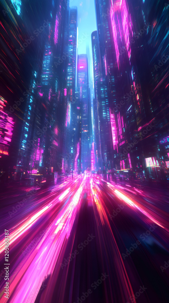 Leinwandbilder light trails creating motion blur effect while travelling at high speed through illuminated futurist