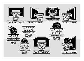 Basketball Hoop Split Monogram SVG Silhouette Bundle, Basketball Hoop Silhouette, basketball Net, Sports Svg, Basketball Hoop With Ball, Ball Svg, Basketball Png, Basketball Svg Images, Cut Files