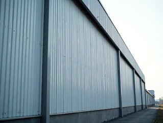 Fototapeta premium Industrial Gray & White Corrugated Metal Wall Perspective