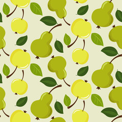 A seamless pattern of apples and pears. Flat style. 