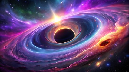 Obraz premium Space, black hole, cosmic vortex, swirling nebula, vibrant purple and pink colors, starry background 