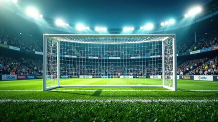 Obraz premium Football Goal Net Back View - Dynamic Field Image