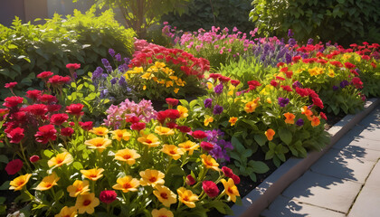 Naklejka premium Colorful garden with blooming flowers