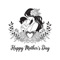 Fototapeta premium Happy Mother's Day minimalist vector art, with flowers Vector Illustration