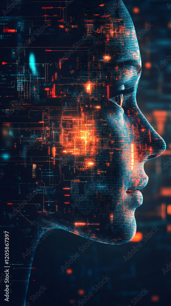 Leinwandbilder artificial intelligence is forming a human face with data code and circuit board, symbolizing the fu