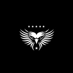 Majestic eagle emblem, fierce wings spread, star backdrop, design element