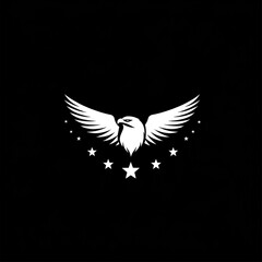 Obraz premium Majestic eagle wings spread, stars below, dark background. Patriotism, emblem, symbol