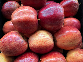 Closeup macro shot of stacked Gala organic apples
