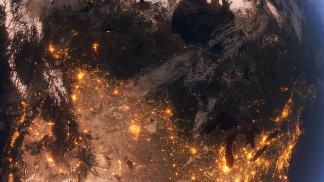 Canada. View from Space Orbit, Planet Earth at Night. 