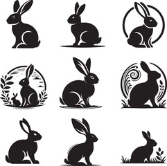set of rabbits silhouettes