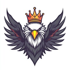 Obraz premium Majestic eagle, crowned, wings spread, white background, ideal for logos