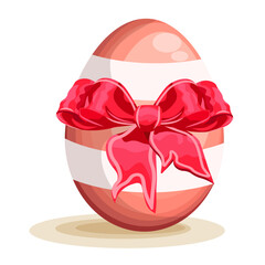 Easter egg with a big pink bow without background