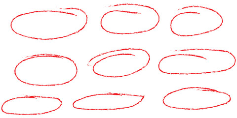 Black charcoal ovals and arrows strokes different forms.Set of design elements on white background.Rough charcoal arrows and circles. Brush elements for notes and underlining in text.