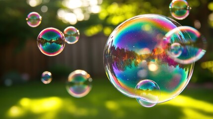Sunset bubbles float backyard garden summer fun