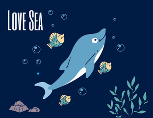 Sea animal ocean cute under water banner concept. Vector graphic design illustration
