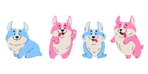 Welsh corgi dog cute puppy pet sticker line art concept set. Vector graphic design illustration element