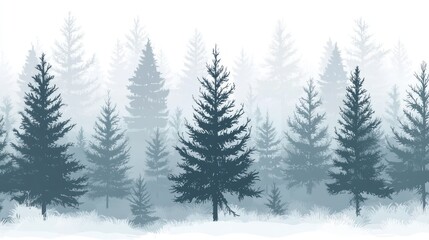 Fototapeta premium Misty forest silhouette winter scene, nature background, holiday card
