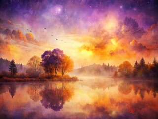 Obraz premium Dreamy Vintage Abstract Landscape: Purple, Orange, Soft Textures, Serene Setting