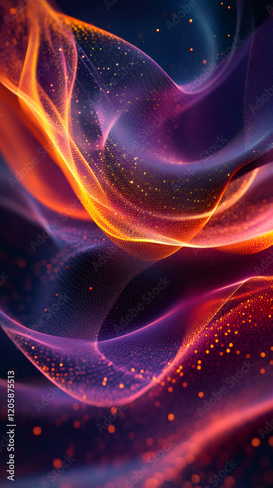 Aufkleber Abstract background featuring glowing particles creating a vibrant wave in digital space, evoking a sense of energy and motion