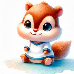 Obraz premium 흰 배경, 다람쥐 캐릭터, 수채화, jpeg (White background, squirrel character, water colour, jpeg)