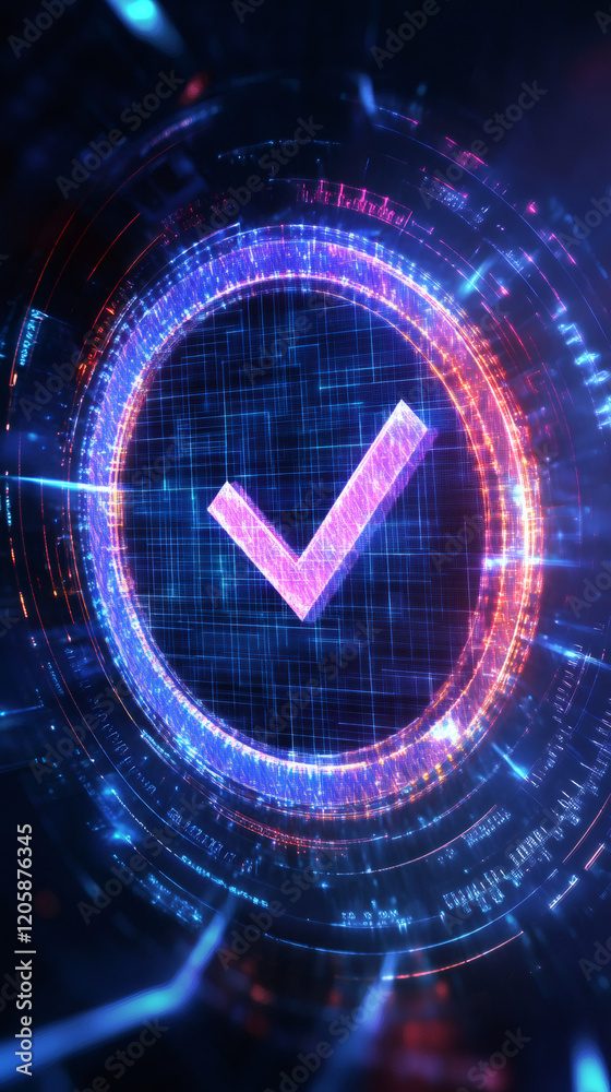 Leinwandbilder futuristic check mark symbolizing successful verification, validation, cybersecurity and data protec