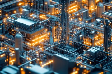 Evening Glow of Industrial Gas Plant Machinery