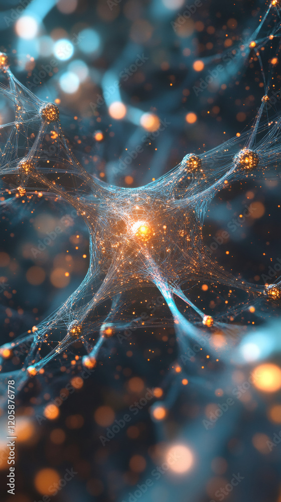 Fototapete complex network of interconnected nodes emitting a bright light, symbolizing the intricate workings 