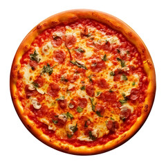 Pizza isolated on transparent background top view
