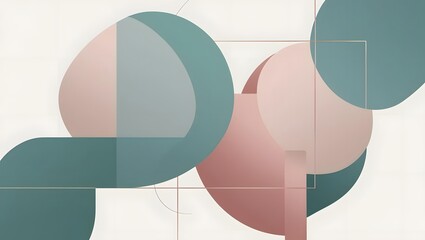 Abstract Geometric Shapes Teal and Rose Gold Lines Minimalist Artwork