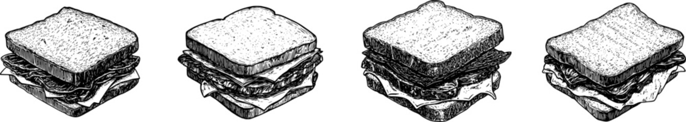 Linotype illustration beef sandwich. Vector hand drawn illustration