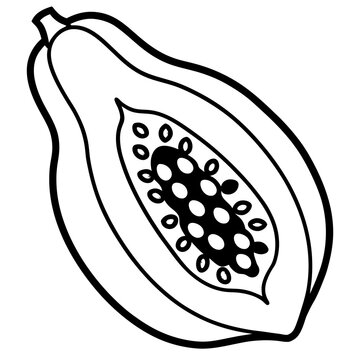 black and white papaya fruit cut open clip art preview