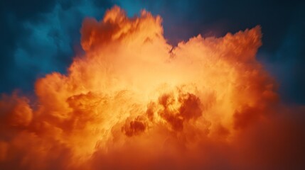 Fiery sunset cloud formation, dramatic sky, orange glow, atmospheric texture, background design
