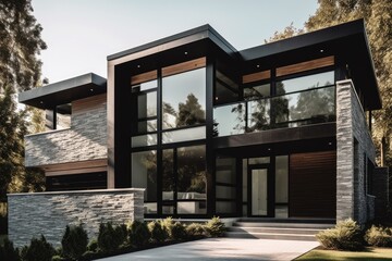 Fototapeta premium Modern Stone And Glass House Architectural Design