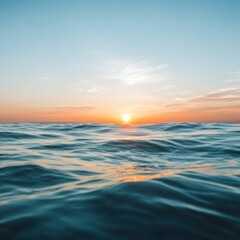 Obraz premium Ocean sunset sunrise seascape, calm waves, tranquil background, travel brochure