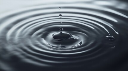 Water droplet impact, ripples, studio, grey background, purity concept